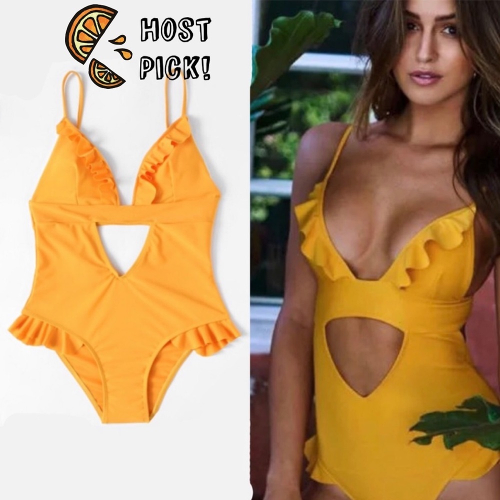 ✨HP!✨ Gold Peep Midriff Swimsuit